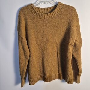 L.L.Bean Womens XL Cotton Knit Sweater Mustard Crewneck Classic Pullover